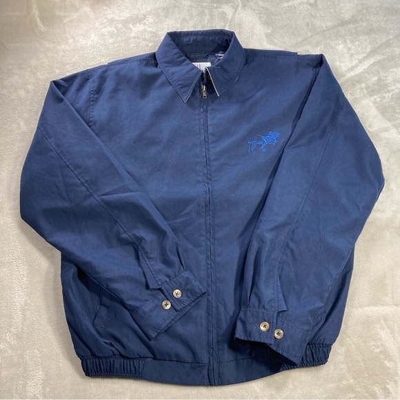 Guy Harvey Bomber Jacket Navy Blue Fish Print Full Zip Lined Blue Water Men Sz M - Picture 5 of 15